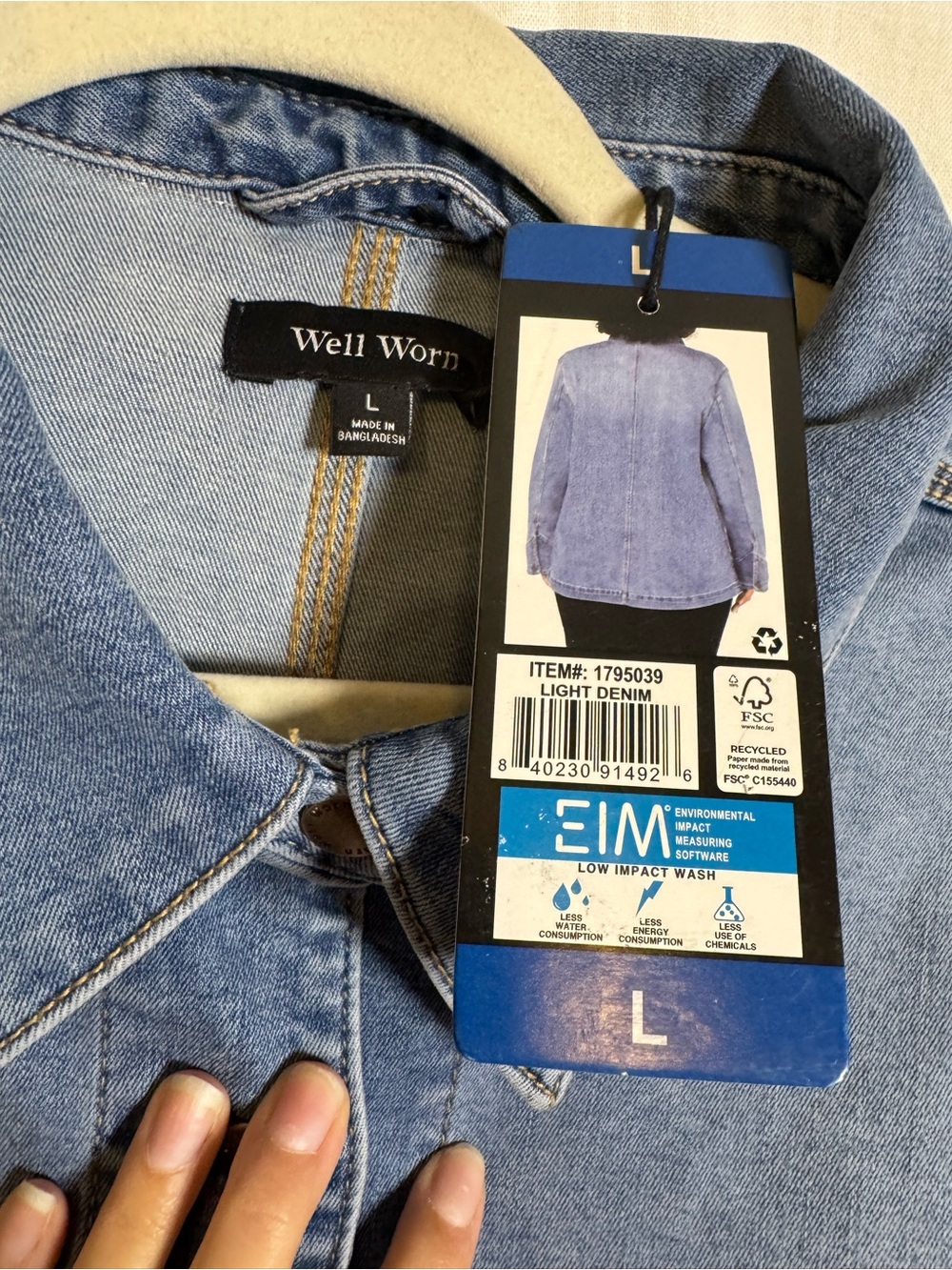 Well Worn Women's Denim Chore Jacket Heavyweight Stretch in light Blue Denim L - Picture 3 of 3